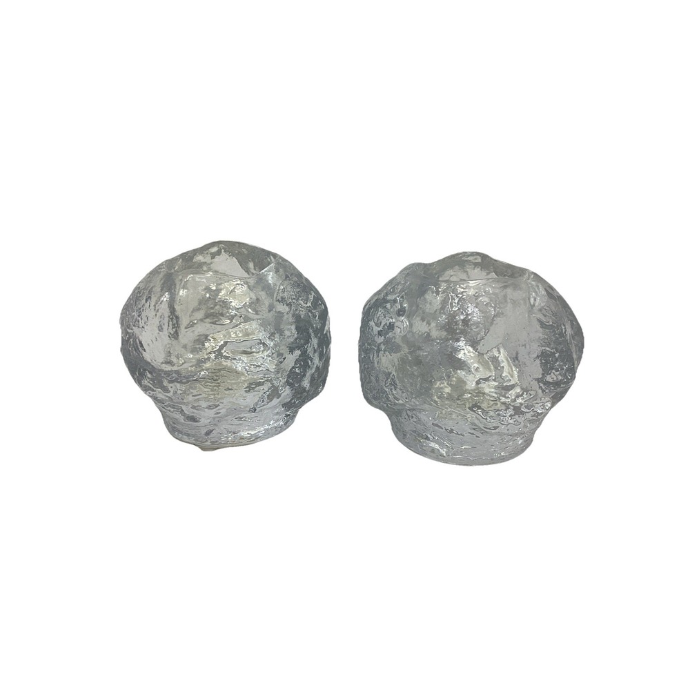 Set Of 2 Vtg Kosta Boda Crystal Snowball Votives Sweden Tea Light Candle. 3"
